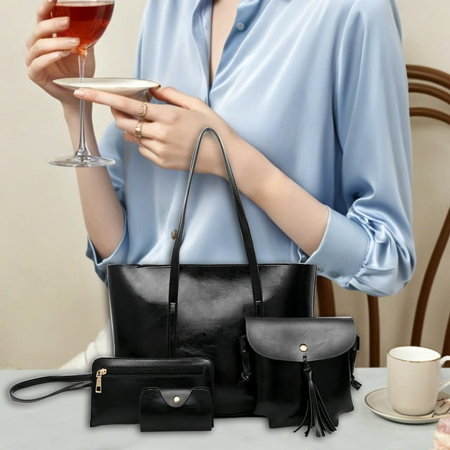 Conjunto de cuatro bolsos para mujer | Bolso bandolera de gran capacidad, tipo cartera, tarjetero | Piel sintética estilo vintage | Bolsos multifuncionales y duraderos para el trabajo, viajes,