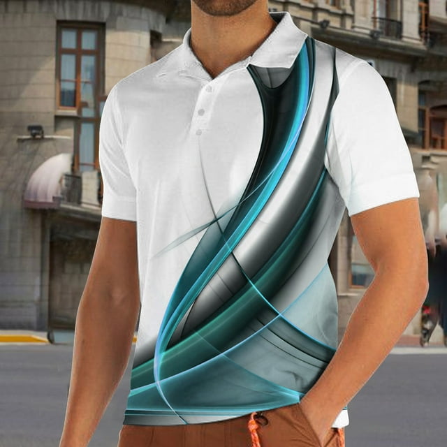 Mens Fashionable Casual Printed Short Sleeved V-neck T-shirt