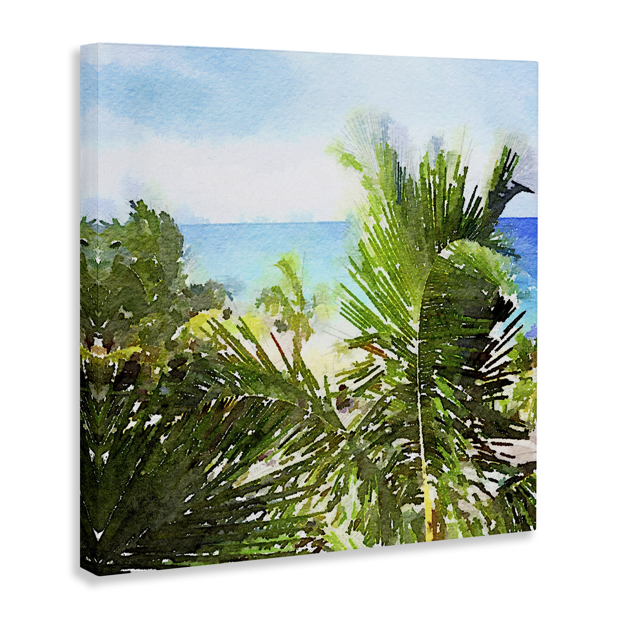 Stupell Industries Palm Leaves over Beach Landscape & Nature Painting Wrapped Canvas Art Print Wall Art, 24 x 24