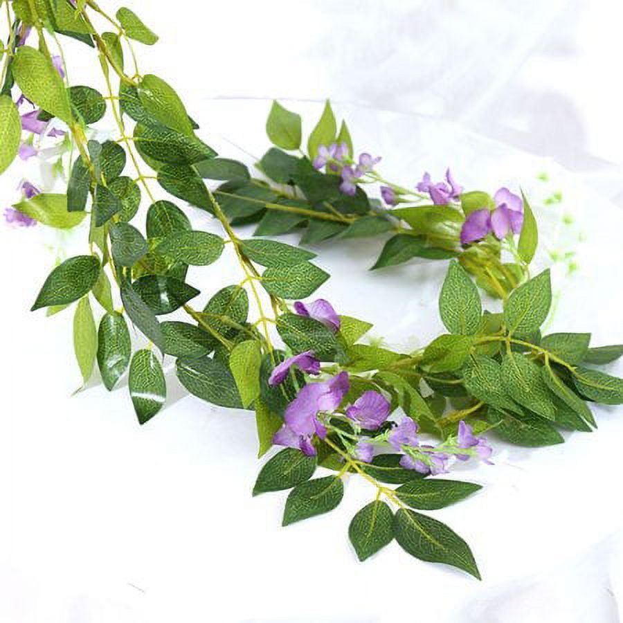 Morttic 4pcs Artificial Flowers Silk Wisteria Garland Vine Rattan Hanging for Home Garden Outdoor Ceremony Wedding Arch Floral Decor, Purple