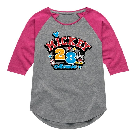 Disney - Mickey Mouse Pattern Collage - Toddler & Youth Girls Raglan Graphic T-Shirt