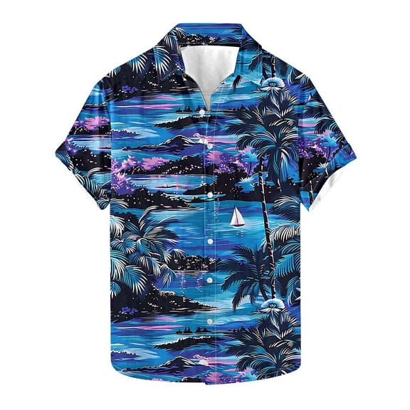 SGFCWSX Mens Hawaiian Shirt, Floral Print Short Sleeve Button Down Shirt for Summer Beach Vacation Multicolor Size 2XL