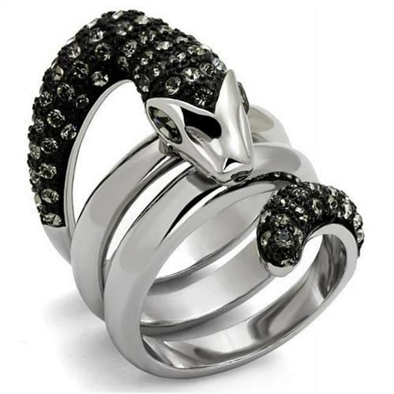 Alamode TK2511-8 Unisex Two-Tone IP Black Stainless Steel Ring with Top Grade Crystal in Black Diamond - Size 8