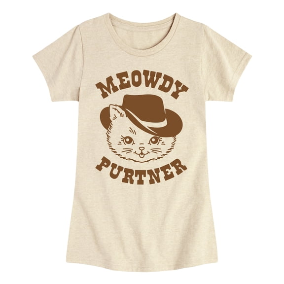 Instant Message - Cat Cowboy Meowdy Purtner Fitted Short Sleeve Graphic T-Shirt