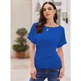 thumbnail image 2 of Womens Casual T Shirts Dolman Top Breathable Basic Short Sleeve Shirts Boat Neck Ruched Tops Summer Lightweight Clothes, 2 of 7