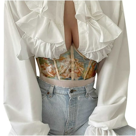 Corset Top Plus Size Corsets for Women Bustiers Corset Tops for Women Plus Size Tops for Women Women s Personalized Body Building Fishbone Print Slim Tie Waist