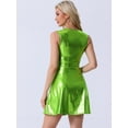 thumbnail image 4 of DARING DIVA Metallic Round Neck High Waist Fit and Flare Dress XS Shiny Green, 4 of 6