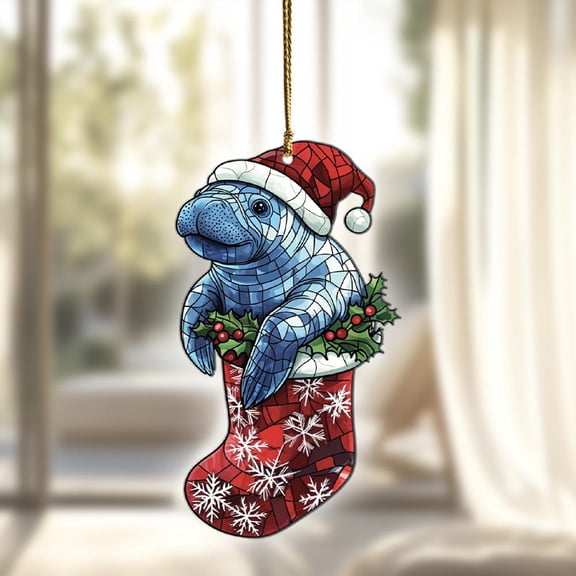 Manatee Acrylic Suncatcher Window Hanging, Manatee Ornaments, Manatee Decor, Manatee Gifts For Women Men, Manatee Christmas Decorations