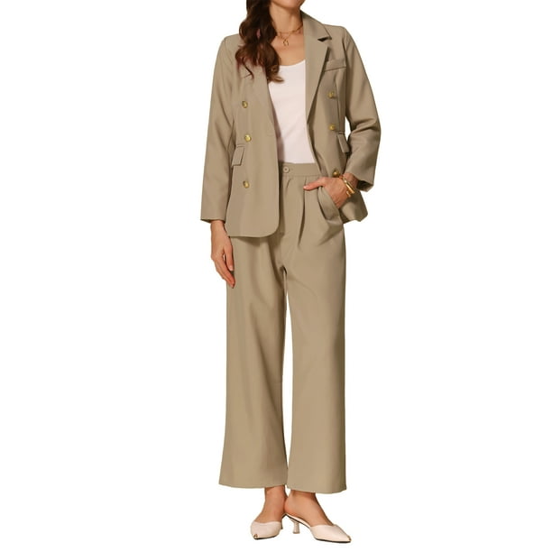 INSPIRAR CHIC Conjuntos de Dos Piezas para Mujeres, Atuendos de Negocios Elegantes para Oficina, Conjuntos de Blazer y Pantalones XL Caqui