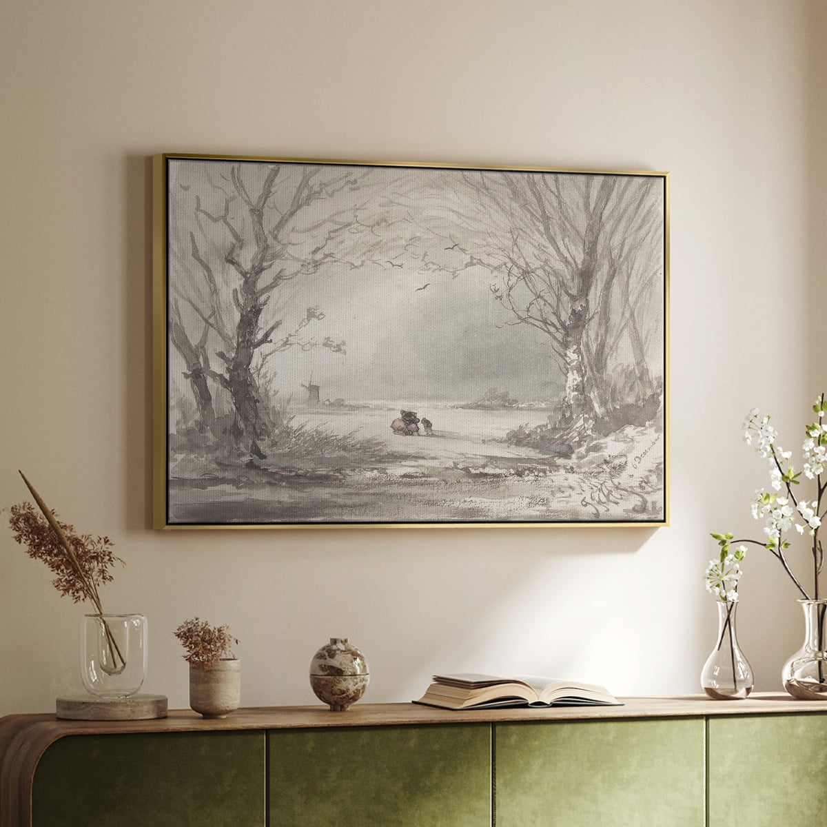 Vintage Landscape-CLXI By Wexford Home Framed in Gold Wood Gallery Wrapped Canvas 25 in. x 37 in.