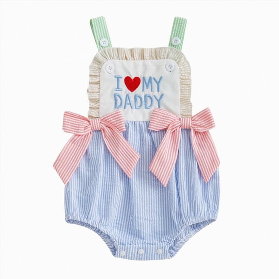 Baby Sleeveless Overalls Romper with "I Love My Daddy" Embroidery and Side Bows