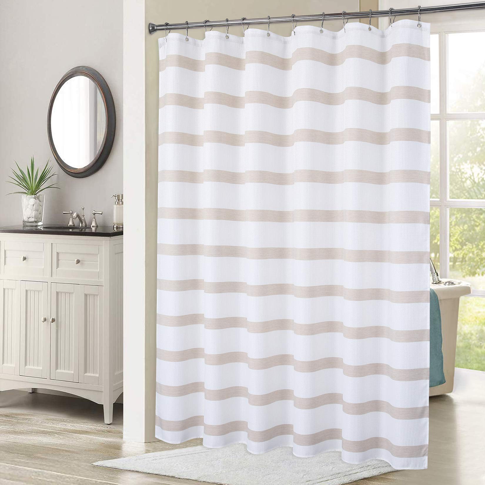 Kitsin Shower Curtain, Heavy Weight Waffle Weave Textured Yarn Dyed