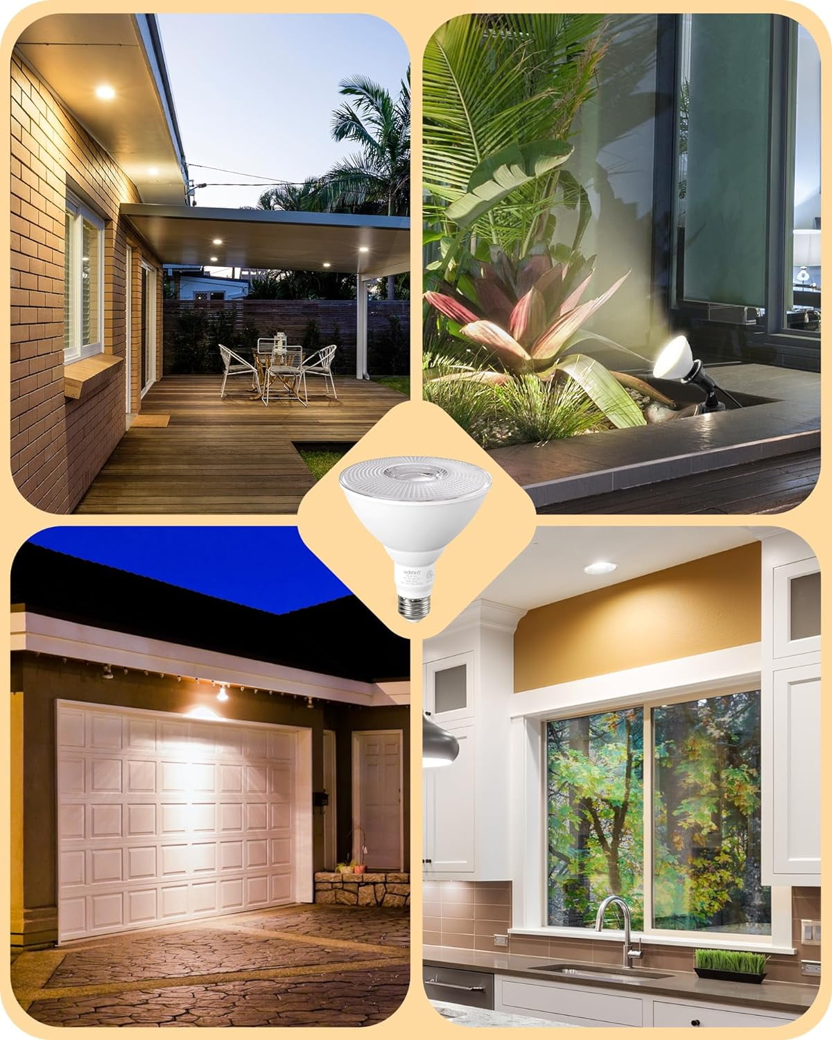 Flood Light Bulbs, PAR38 LED Outdoor Flood Light Bulbs, 120W Equivalent Dimmable Waterproof for Patio Yard Porch Driveway Garage, 3000K Warm Light 18W 1800LM E26 Base, 4 Pack, ETL Listed
