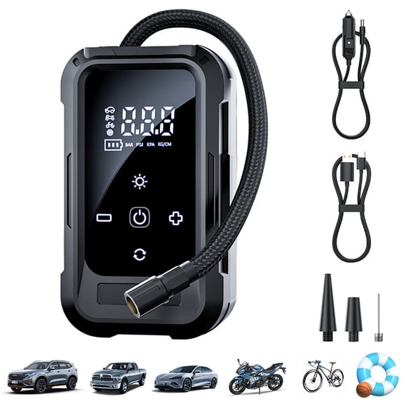 Mikhai 140PSI Portable Tire Inflator Air Compressor, USB & 12V DC Powered, Digital LCD Display, LED Light, Auto Shutoff, Power Bank for Car, Bike, Motorcycle, Balls