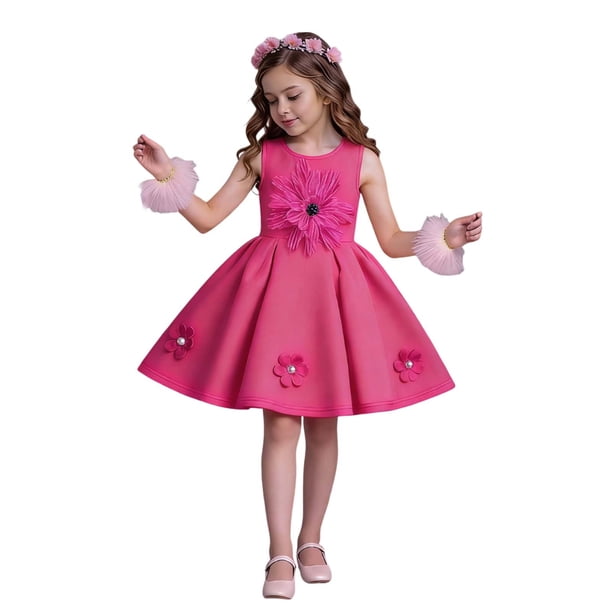 Vestido de Cumpleaños para Niñas Color Sólido sin Mangas Correa de Hombro Vestido de Princesa para Niñas Falda Plisada de Moda
