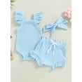 thumbnail image 2 of Newborn Baby Girl Summer Clothes Shorts Set Sleeveless Knit Romper Bodysuit Ruffled Shorts Headband 3Pcs Boho Outfit, 2 of 7