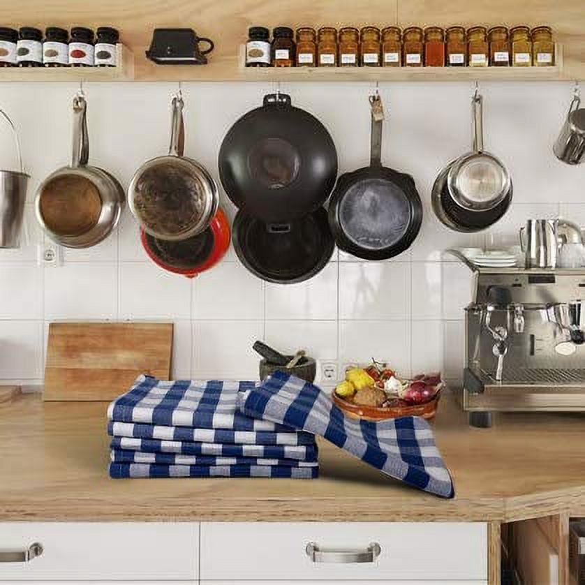 Urban Villa Kitchen Towels Set of 6 Buffalo Checks Blue/White Kitchen Towels 20X30 Inches 100% Cotton Absorbent Kitchen Towels Ultra Soft Mitered Corners Kitchen Towels
