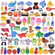Fun Little Toys Confetti City 72 Pcs Assorted Themed Erasers,Mini Food Erasers,3D Zoo Animal Erasers,Classroom Prizes,Party Favors,School Supplies,Birthday,Xmas Gifts for Kids