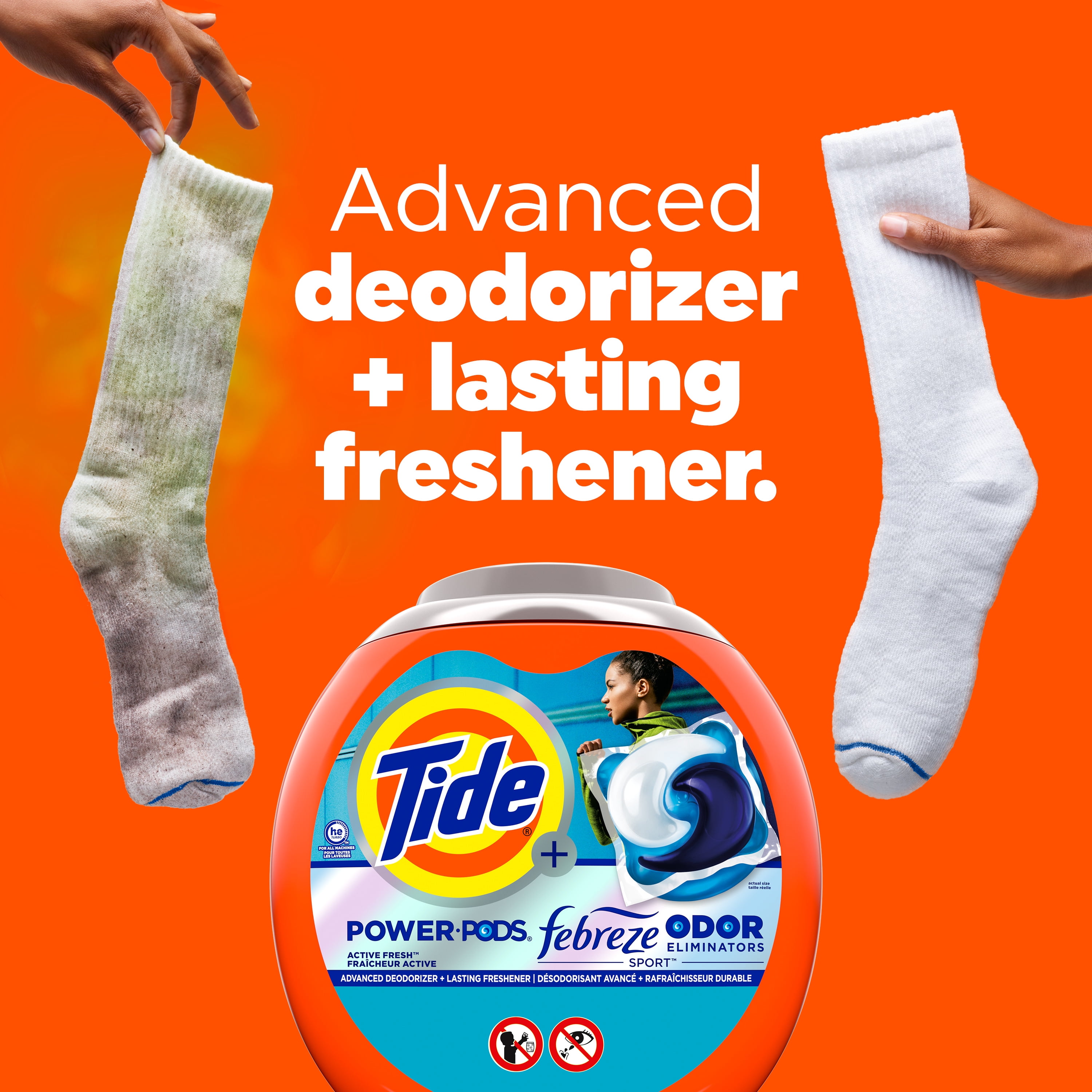 Tide Power Pods Laundry Detergent Soap Packs with Febreze, Sport Odor Defense, 25 Ct