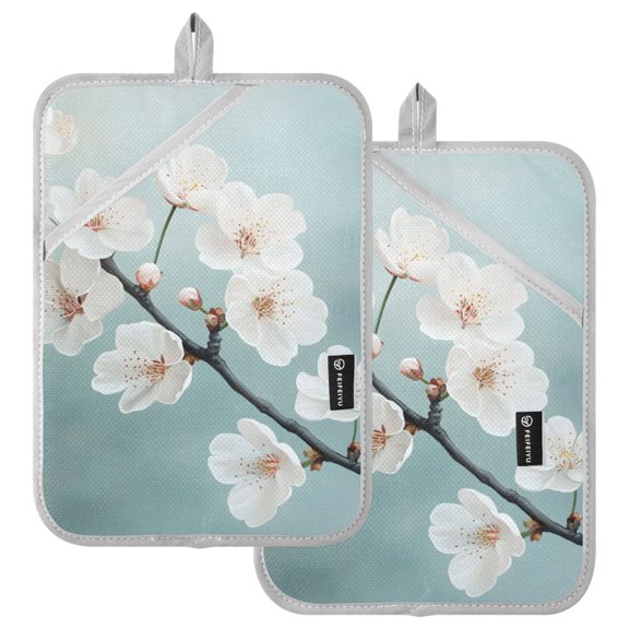 Ryvnso Jasmine Flower on Branch Pattern Oven Mitts Heat Resistant Pot Holders Set of 2 Hot Pads
