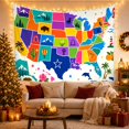 thumbnail image 3 of Colorful US Map Against Light Blue-Grey Background, Playful Illustration for Geography Fans, Educational Art Decor, Back to School Gift, Tapestry Wall Hanging for Bedroom and Dorm, 3 of 7