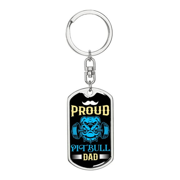 Proud Pitbull Dad Keychain Dog Tag Pendant Stainless Steel or 18k Gold