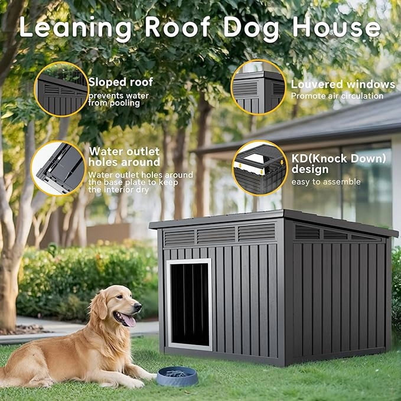 YOSADIER Large Dog House for Indoor & Outdoor - Weatherproof & Removable Roof, Fits Small to Large Dogs-Classic Black (25.1"D x 32.1"W x 24"H)