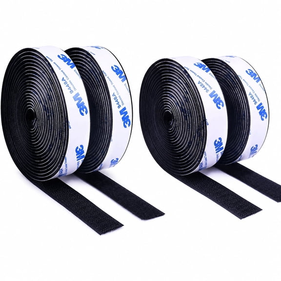 Rongsi 3M Hook and Loop Self Sticky Adhesive Tape, Heavy Duty Interlocking Tape Sewing Fasteners, Black Strips with Adhesive Heavy Duty, 4 Rolls-Black