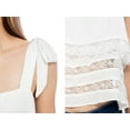 thumbnail image 6 of Womens White Lace Sheer Frill Tie Shoulder Strap Flowy Cami Crop Top, White, Medium, 6 of 6