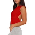thumbnail image 6 of Womens Summer Tank Tops Sleeveless Crewneck Knit Slim Fitted Side Ruched Casual Basic Shirt Red L, 6 of 9