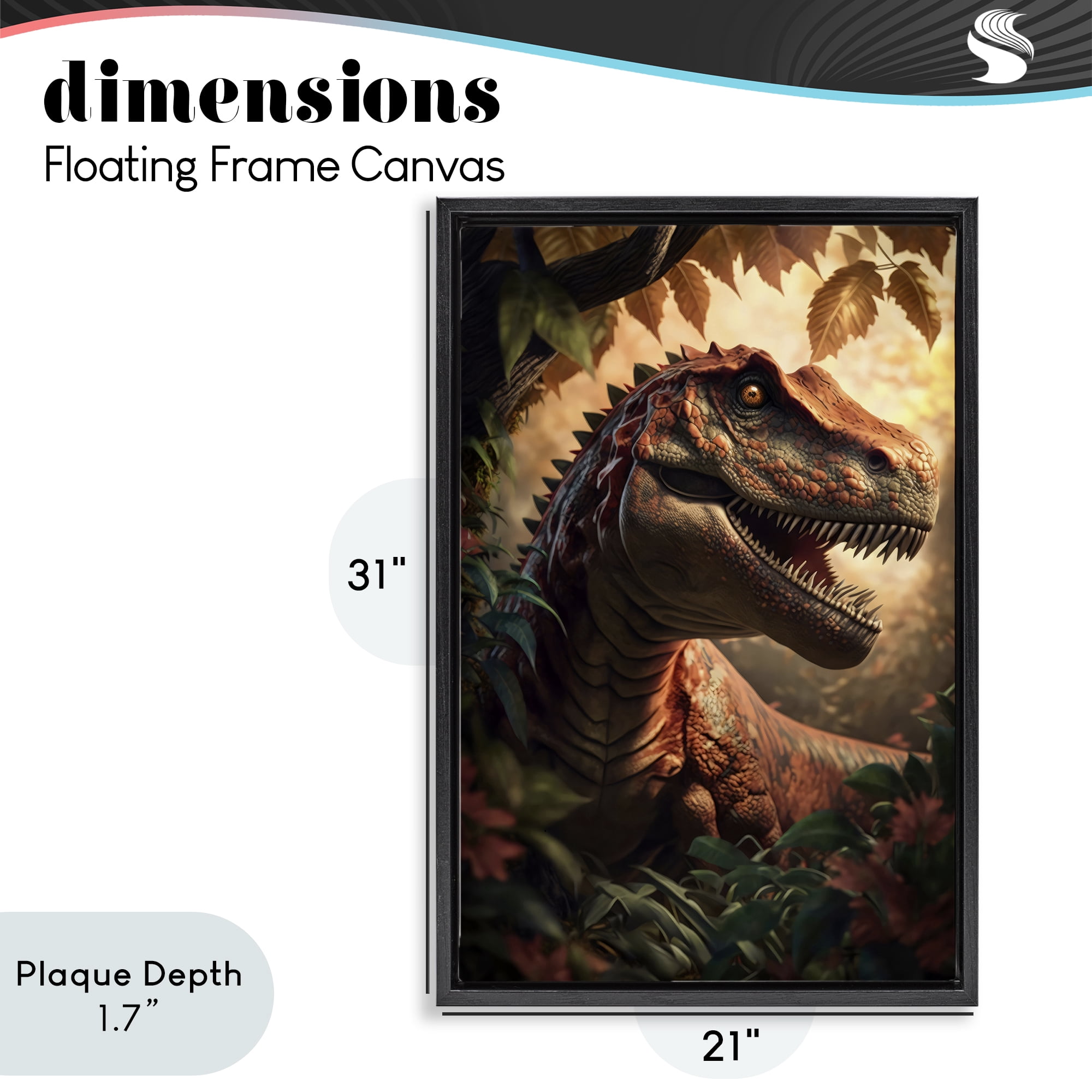 Stupell Industries Jungle Raptor with Ancient Foliage Black Framed Floater Canvas Wall Art, design by Creative Studio