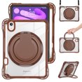 thumbnail image 2 of ELEHOLD Rotating Shockproof Case For iPad Mini 7th(A17 Pro) 2025/ 6th Generation 2022, Full Body Protection Clear Rugged Cover, 360° Rotating Ring Hand Grip Stand, Nylon Shoulder Strap,Chocolate, 2 of 8
