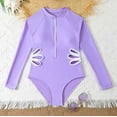 thumbnail image 5 of KKBOTIVE Girls Long Sleeve Swimsuit Rash Guard 1 Piece Swimwear Fashion Bathing Suit for Kids Girls Summer Wear, Purple Size: 7-8 Years, 5 of 7