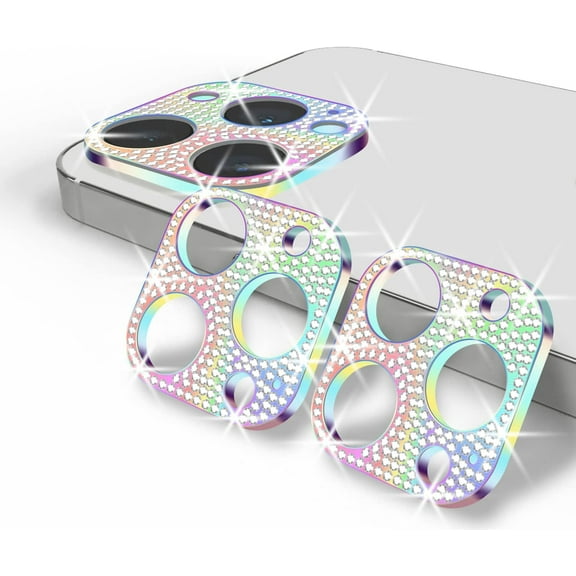 [2 Pack] Bling Camera Lens Protector for iPhone 13 Pro 6'1" & iPhone 13 Pro Max 6.7"- Diamond Glitter iPhone 13 Pro Camera Lens Cover - Microfiber iPhone Cleaning Included - Colorful Colorful