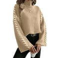 thumbnail image 2 of Women'S Chunky Knit Sweaters Fall Long Sleeve Mock Neck Oversized Pullover Tops Winter Fashion Clothes Light Khaki M, 2 of 10