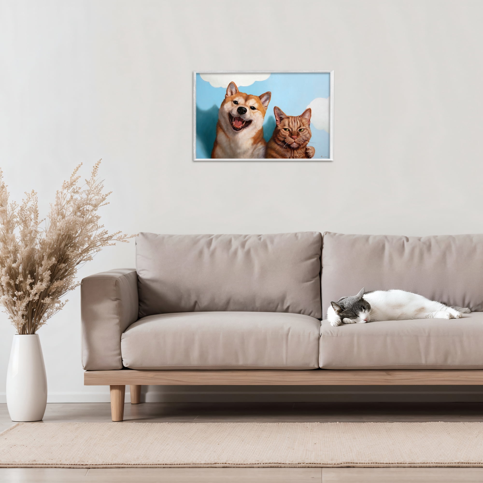 Stupell Industries Adopted Brother Dog & Cat White Framed Giclee Art, design by Lucia Heffernan