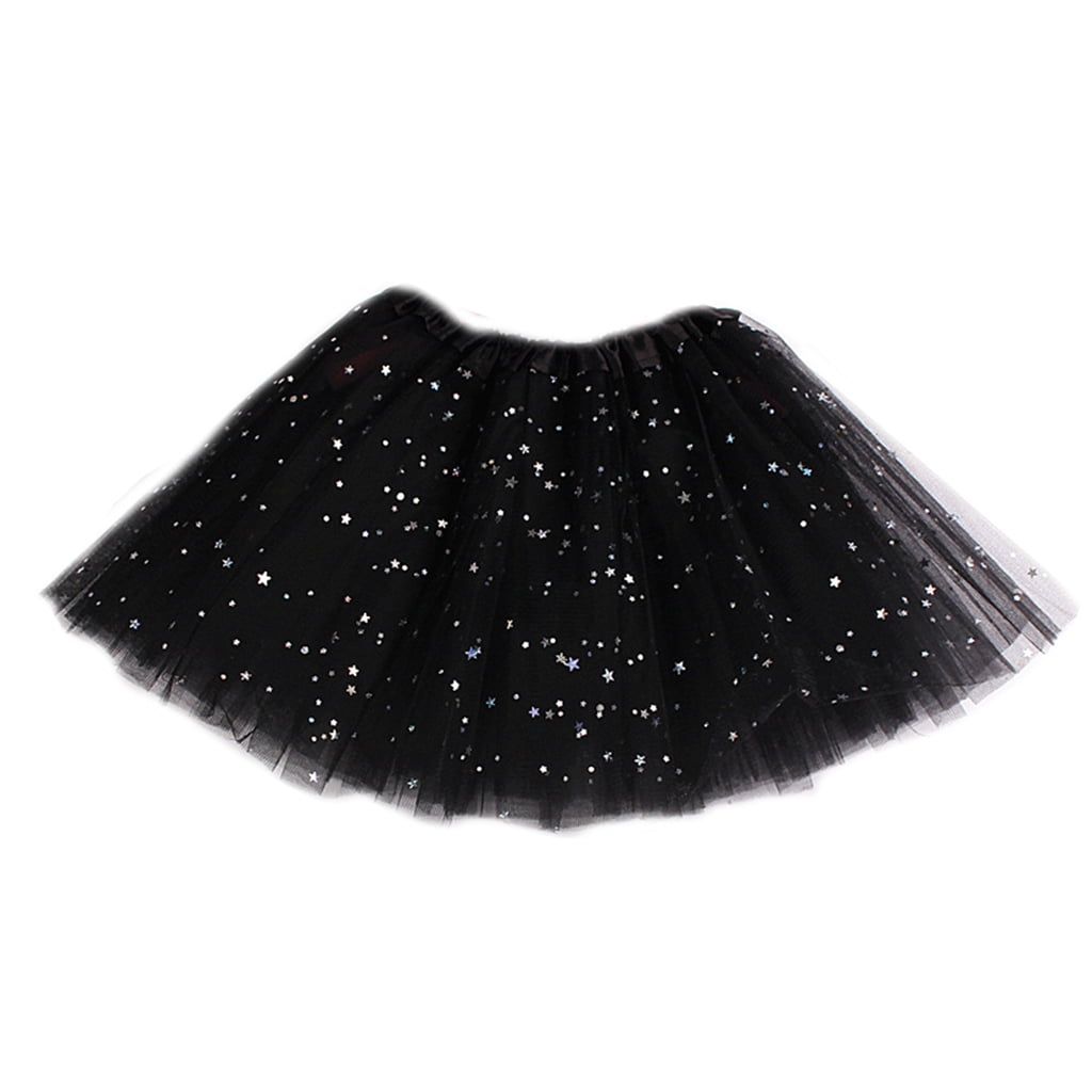 Girls Multi Layered Ballet Skirt Glitter Stars Sequins Satin Elastic Waistband Girls Multi Layered Ballet Skirt Glitter Stars Sequins Satin Elastic Waistband