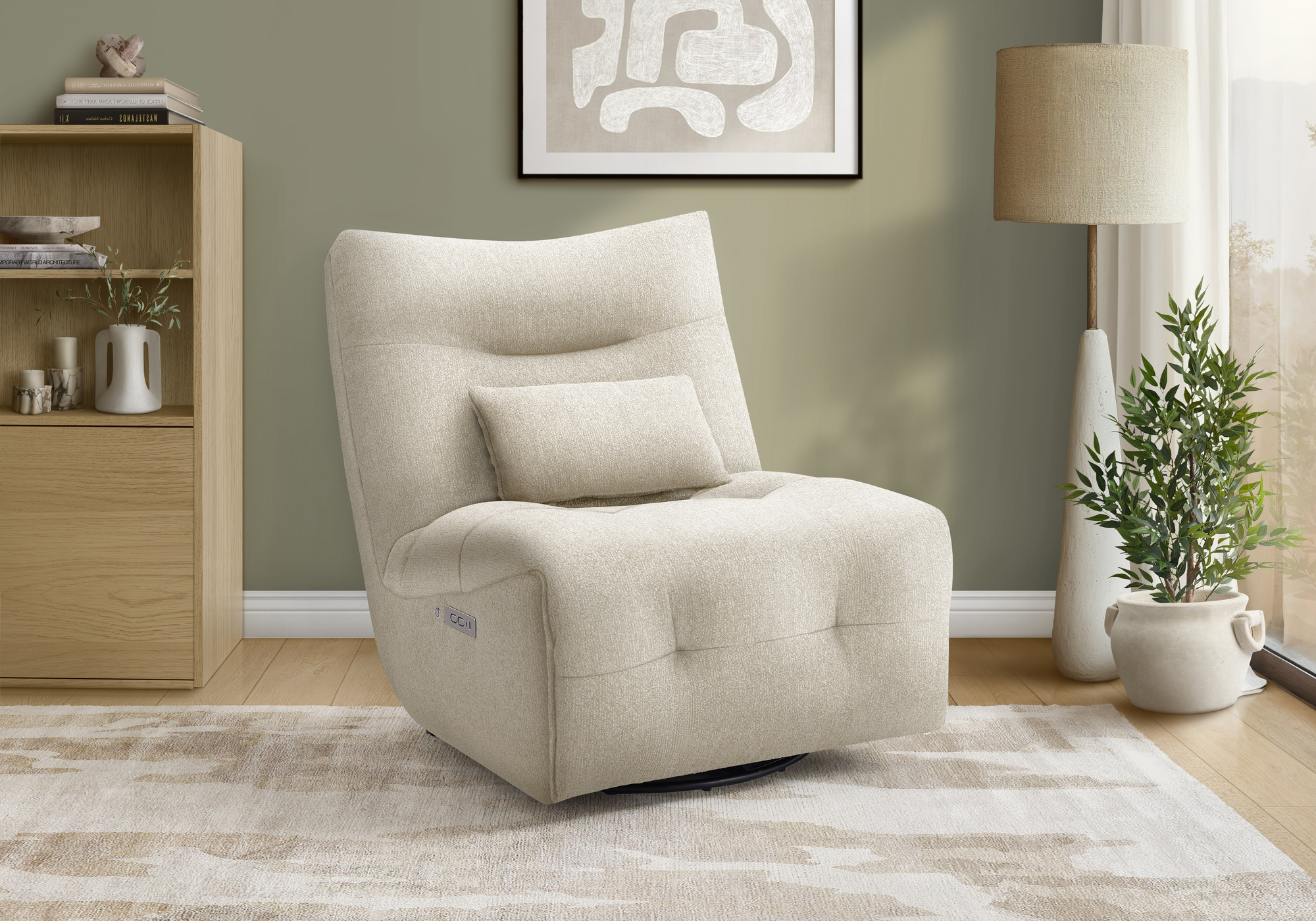 Monarch Specialties - I 8187 Reclining Chair, 35" Wide, Swivel, Glider, Upholstered, Beige Fabric