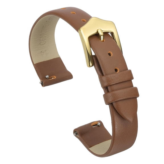 Uxcell 14mm Light Brown Genuine Leather Watch Bands with Gold Buckle for Women