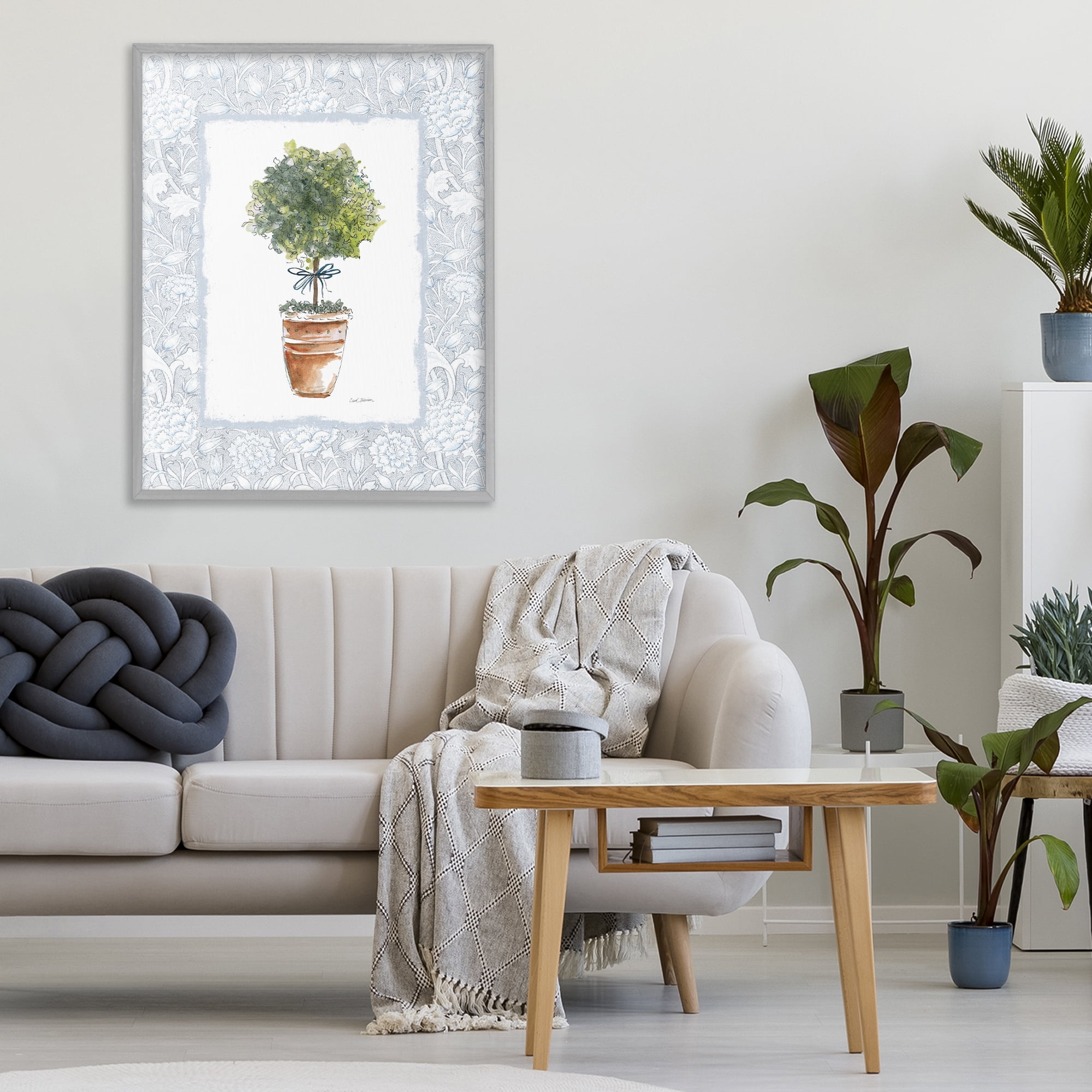 Stupell Industries Potted Topiary in Terracotta Gray Framed Giclee Art, design by Carol Robinson
