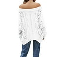 thumbnail image 3 of IROINNID Savings Pullover Sweater for Women Ladies Loose Fit Knit Hollow Out Long Sleeve Pullover One-shoulder Casual Sweater,White, 3 of 3