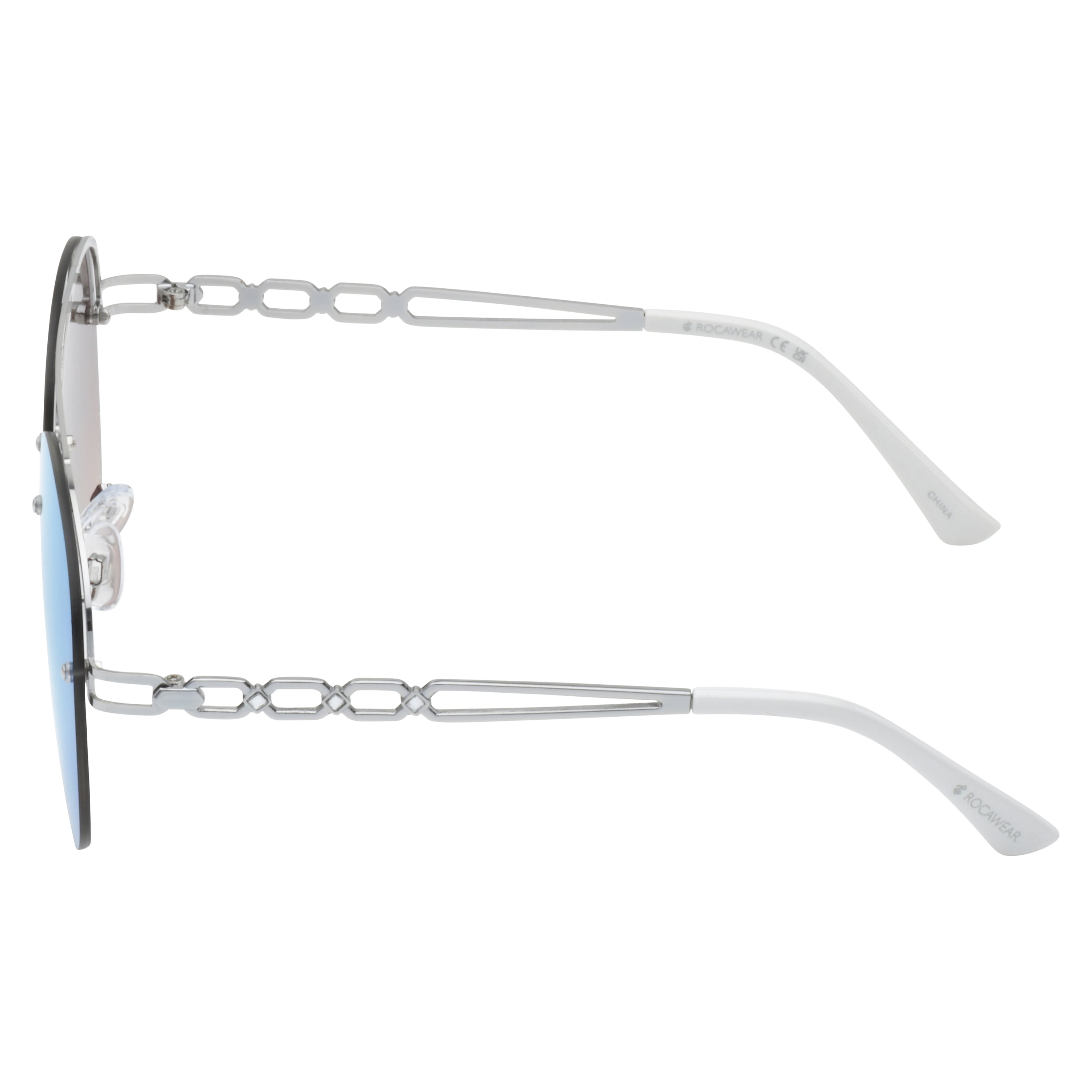 Rocawear Women's R3408 Semi Rimless Metal UV400 Protective Aviator Pilot Fashion Sunglasses, 62mm