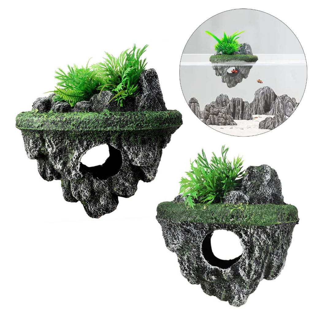 2 Piece Floating Rock Pair for Fish Tanks 3D Layering and Habitat Environment
