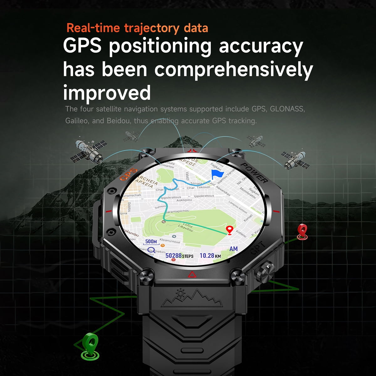 Rainbuvvy KC91 Smart Watch 1.39 Inch GPS 3ATM Waterproof Flashlight Message Notification for Android or iOS Sports Watch