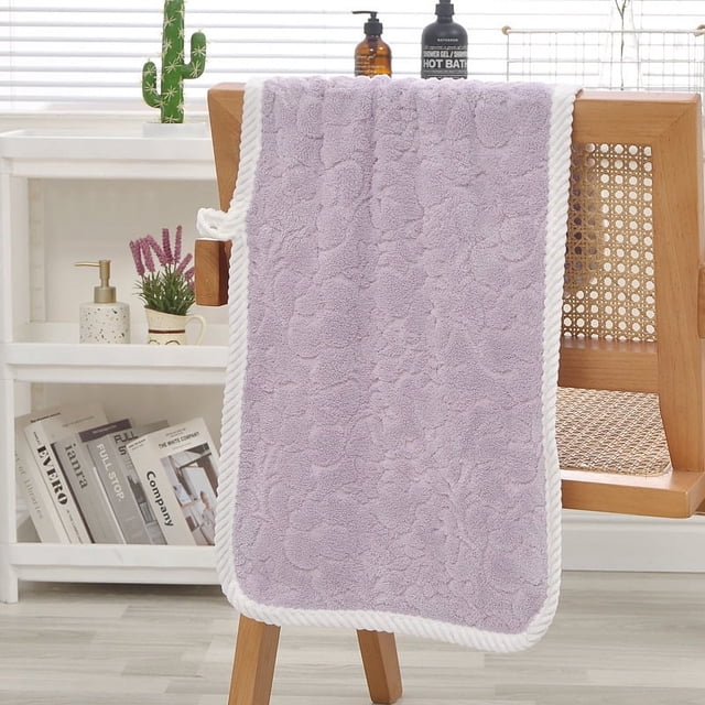 Zhuge Toallas de 2 piezas de 35 x 75 cm, tejido jacquard, de coral polar, ligeras y de secado rápido, ideales para baño y tocador (lila).