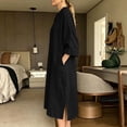 thumbnail image 5 of UKHCCC Women's Linen Cotton Loose Fit V-Neck Midi Dress with Pockets Casual Summer Flowy A-Line Silhouette Solid Button Detail S-3XL, 5 of 9
