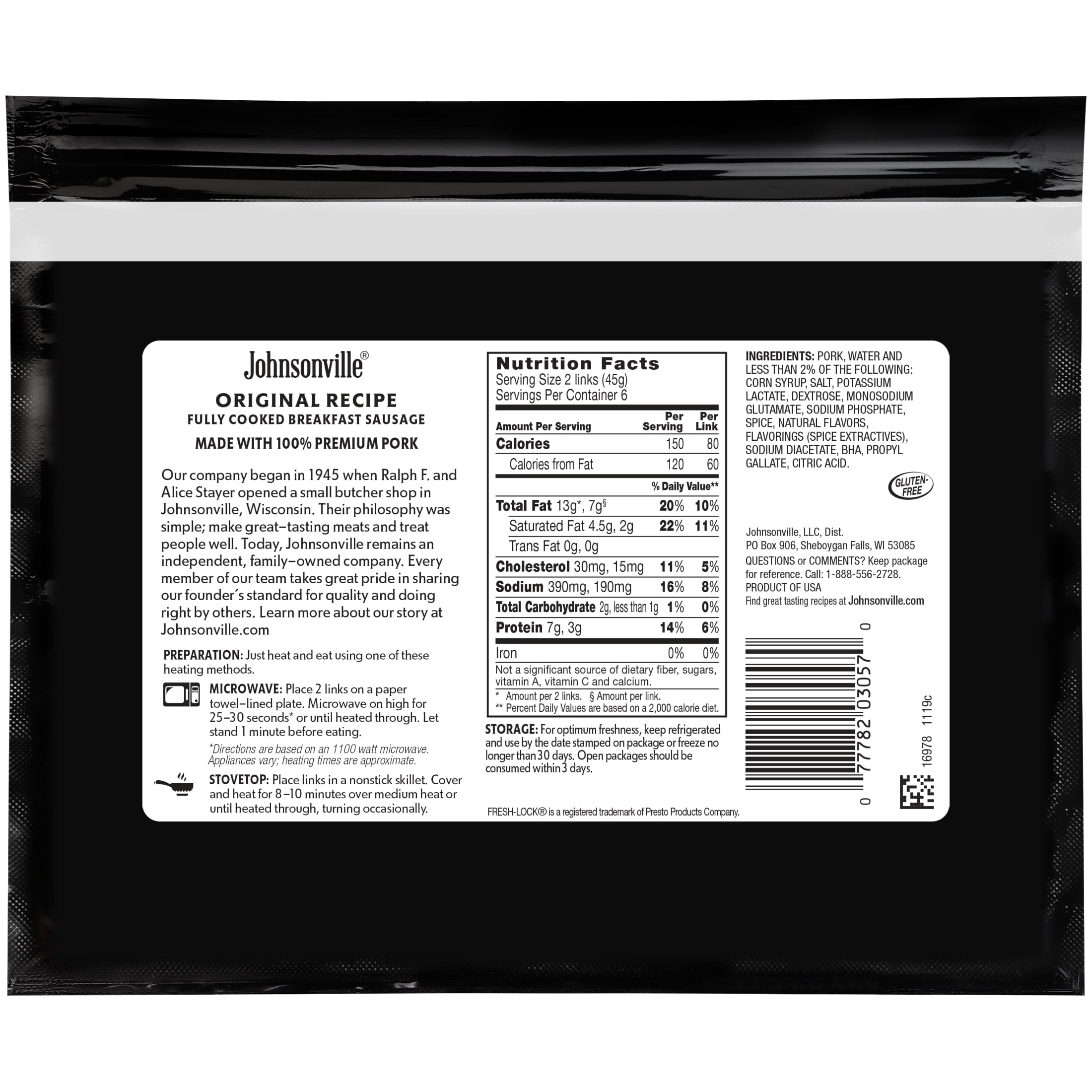 Johnsonville Fully Cooked Pork Breakfast Sausage Links, 9.6oz (12 count), Refrigerated