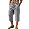 thumbnail image 2 of Mens Linen Capri Pants Loose Lightweight Below Knee 3/4 Pants Drawstring Gym Workout Long Shorts Travel Beach Pant, 2XL, 2 of 8