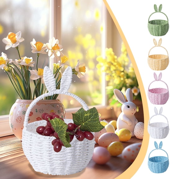 Easter Baskets for Boys Girls Easter Woven Bunny Basket Long Ears Bunny Storage Basket Tote Bag Easter Eggs Storage Basket Kids Gift Storage Tote Bag