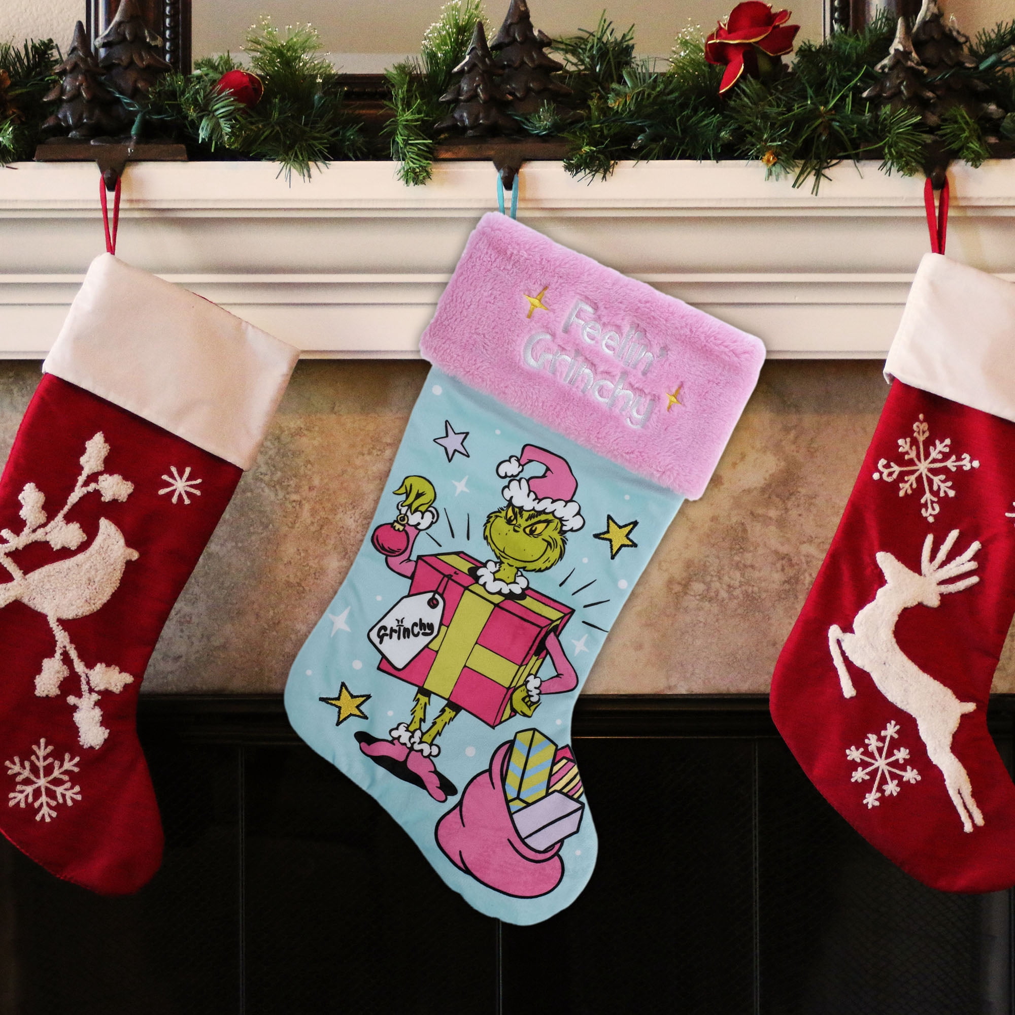 Dr. Seuss’ The Grinch 20-Inch Velvet Christmas Stocking with Feelin’ Grinchy Embroidered Cuff